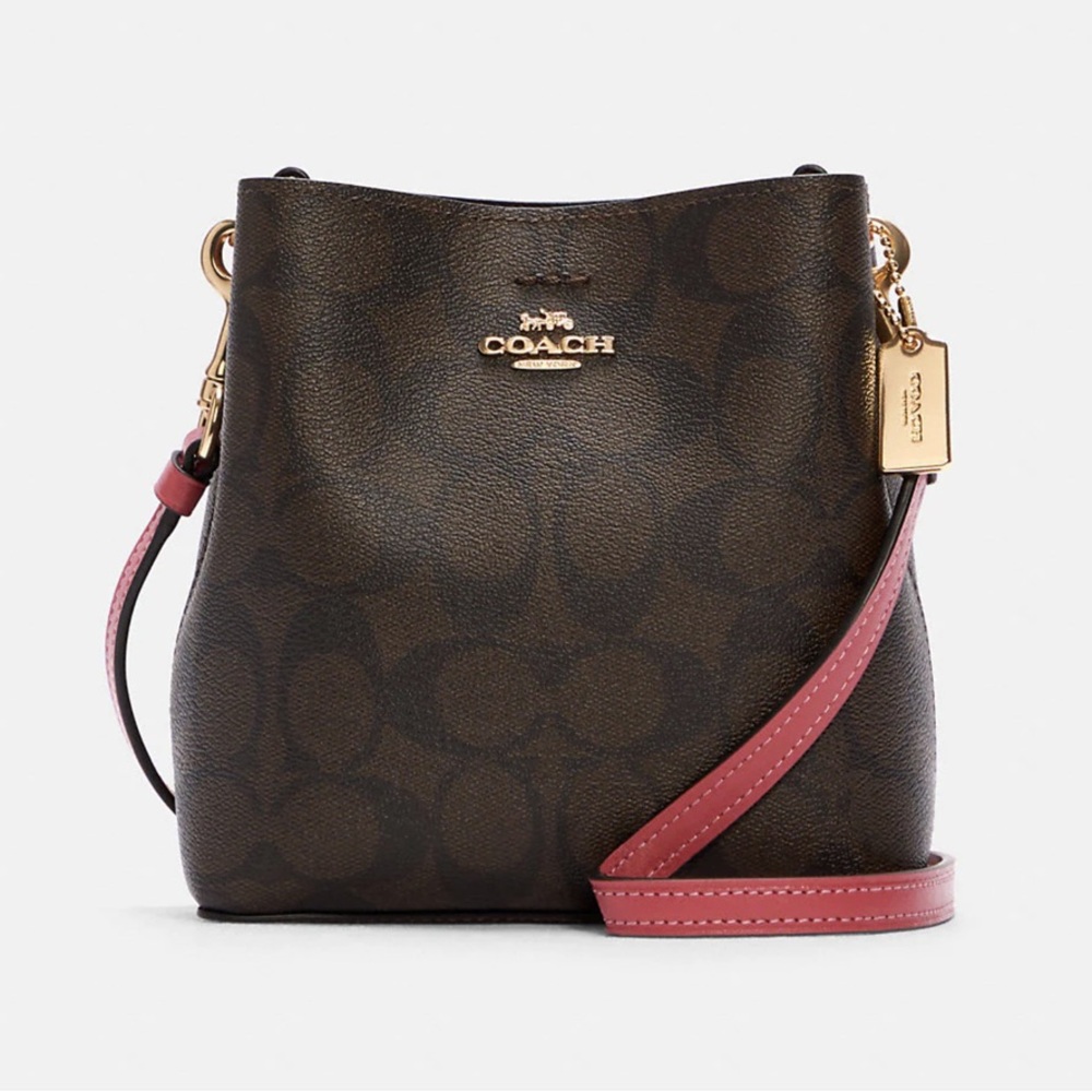 Mini Coach Pink and Brown Crossbody Bucket Bag